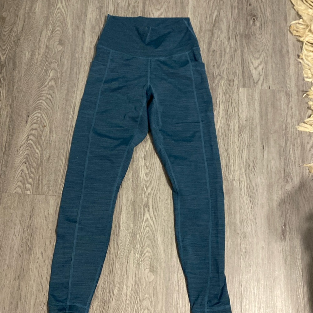 Blue Ribbed Leggings